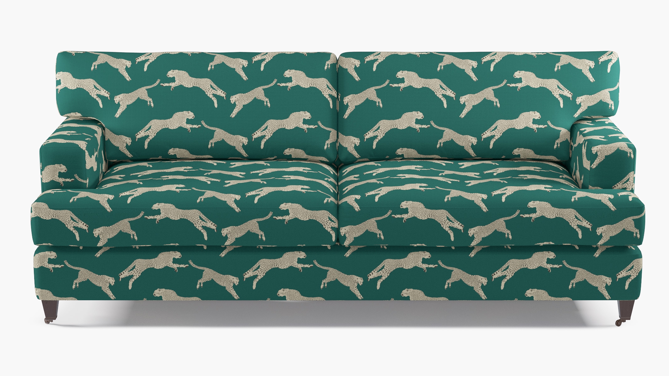 Classic Sofa, Polo Green Cheetah, Espresso with Antique Brass Caster - Image 0