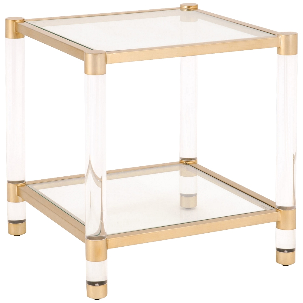 Nouveau 22" Wide Tempered Glass and Brass 1-Shelf End Table - Style # 86N13 - Image 0