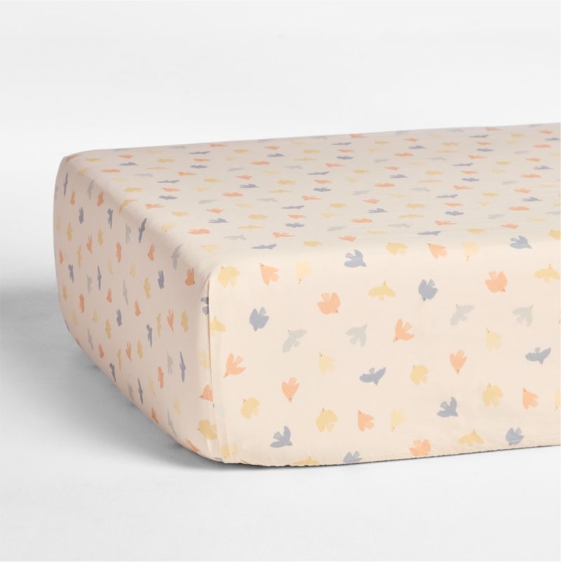 Birdie Blossoms 100% Organic Cotton Baby Crib Fitted Sheet - Image 1