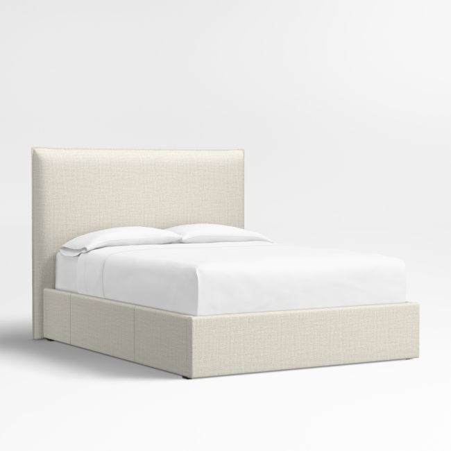 Arvada 54" Natural Beige Queen Upholstered Headboard with Storage Bed Base - Image 0