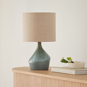 Asymmetric Ceramic Table Lamp Speckled Moss Natural Linen (19") - Image 2