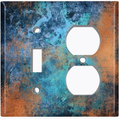 Metal Crosshatch Light Switch Plate Outlet Cover (Metal Patina 4 Print  - (L) Single Toggle / (R) Single Outlet) - Image 0