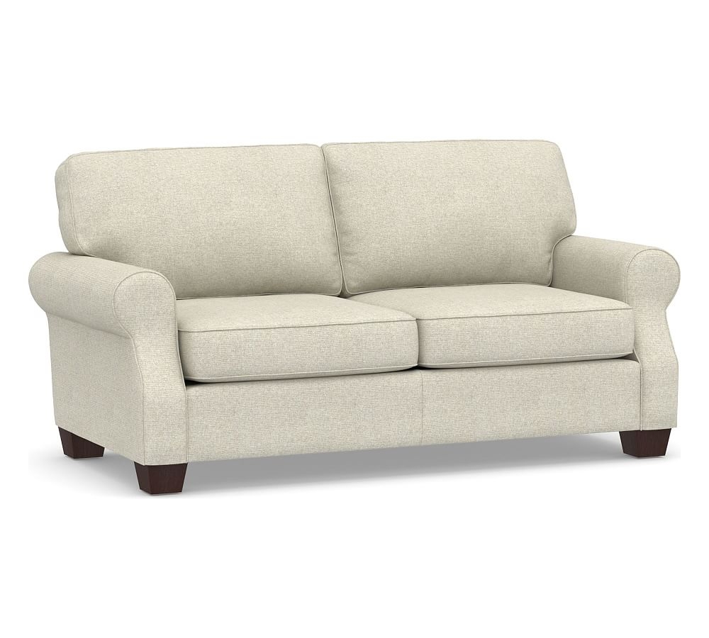 SoMa Fremont Roll Arm Upholstered Sofa 74", Polyester Wrapped Cushions, Performance Heathered Basketweave Alabaster White - Image 0