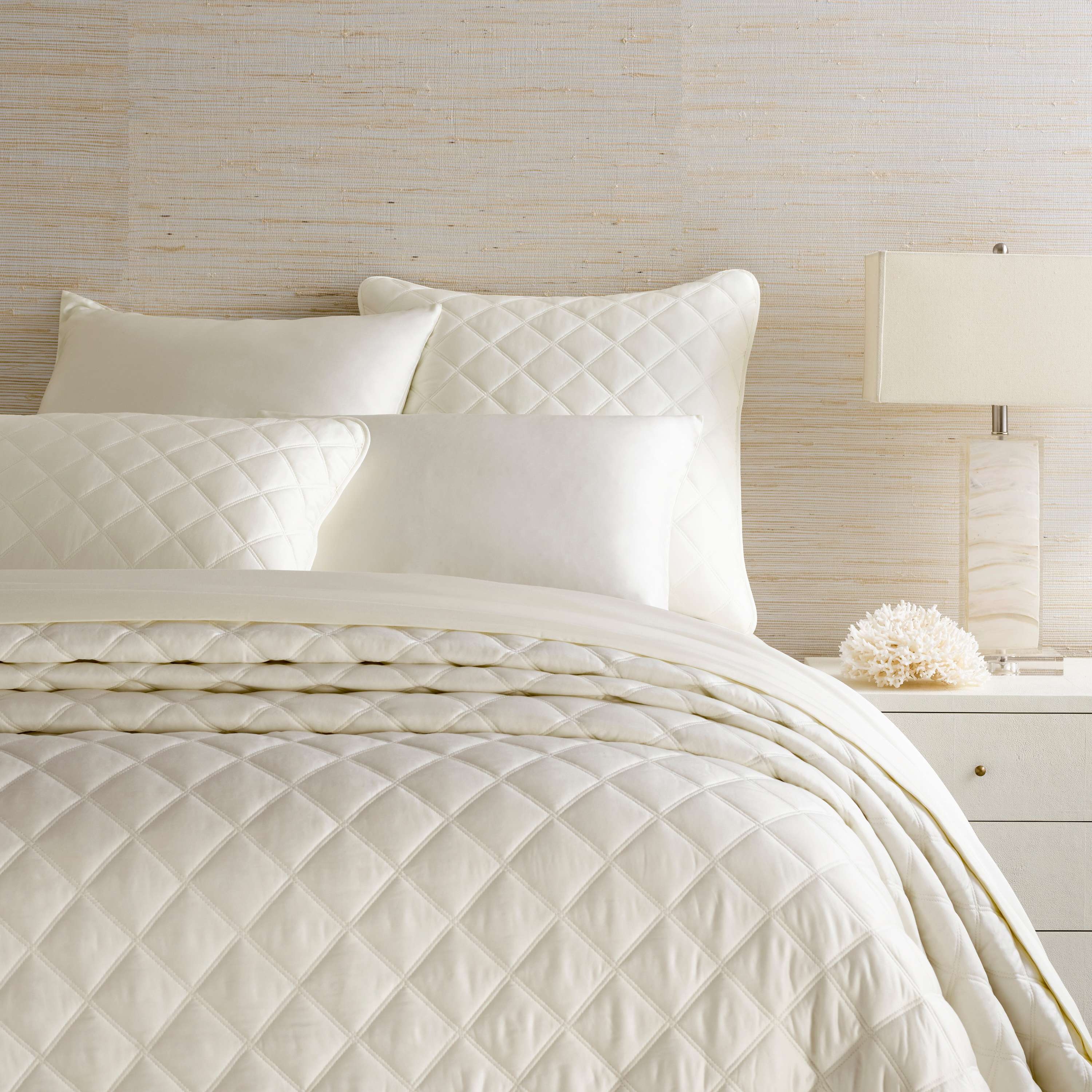 Quilted Silken Solid Ivory Coverlet - Image 0