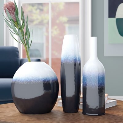 Samsel Navy & White Indoor/Outdoor Ceramic Table Vase, Set of 3 - Image 1
