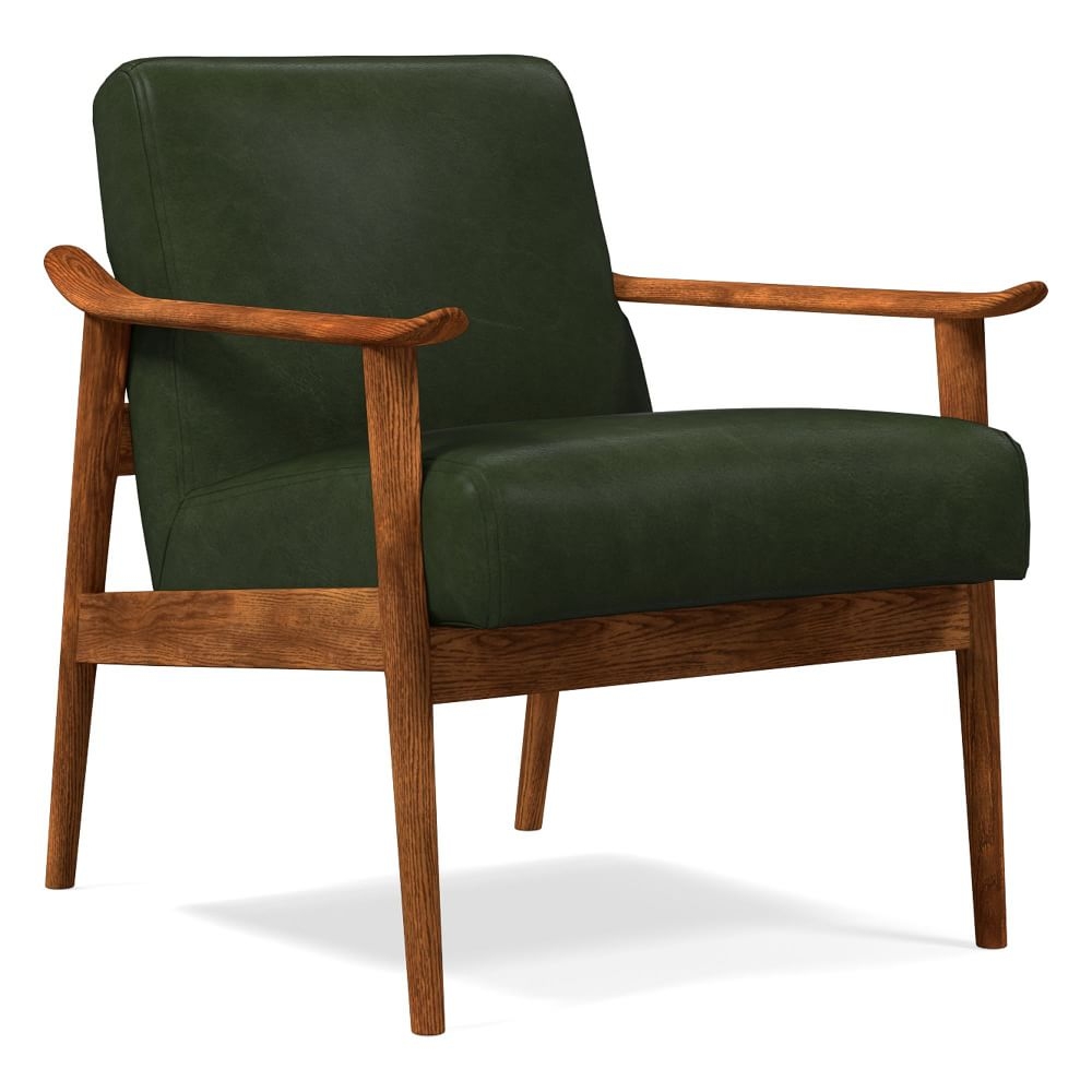 Midcentury Show Wood Chair, Poly, Saddle Leather, Banker, Pecan - Image 0