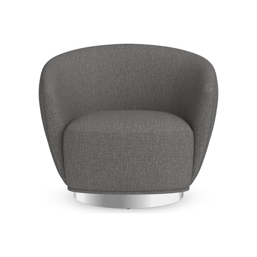 Alexis Swivel Armchair, Standard Cushion, Perennials Performance Melange Weave, Gray, Polished Nickel - Image 0