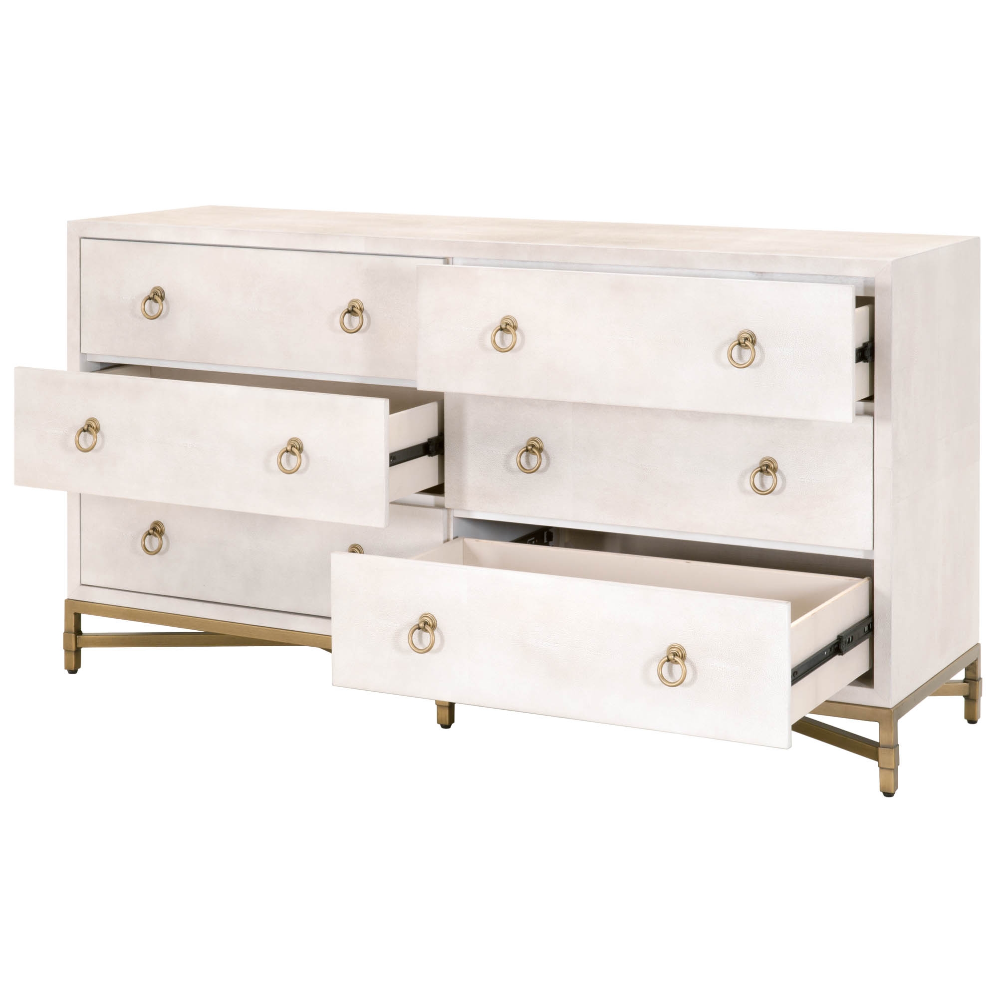 Colette Shagreen 6-Drawer Double Dresser, White & Gold - Image 3