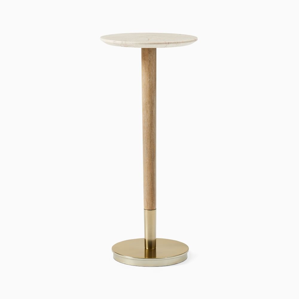 Mid-Century Drink Table, Warm Marble and Cerused White - Image 0