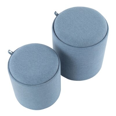 Orsolino Contemporary Nesting Ottoman Set In Blue Fabric And Natural Wood By Latitude Run® - Image 0