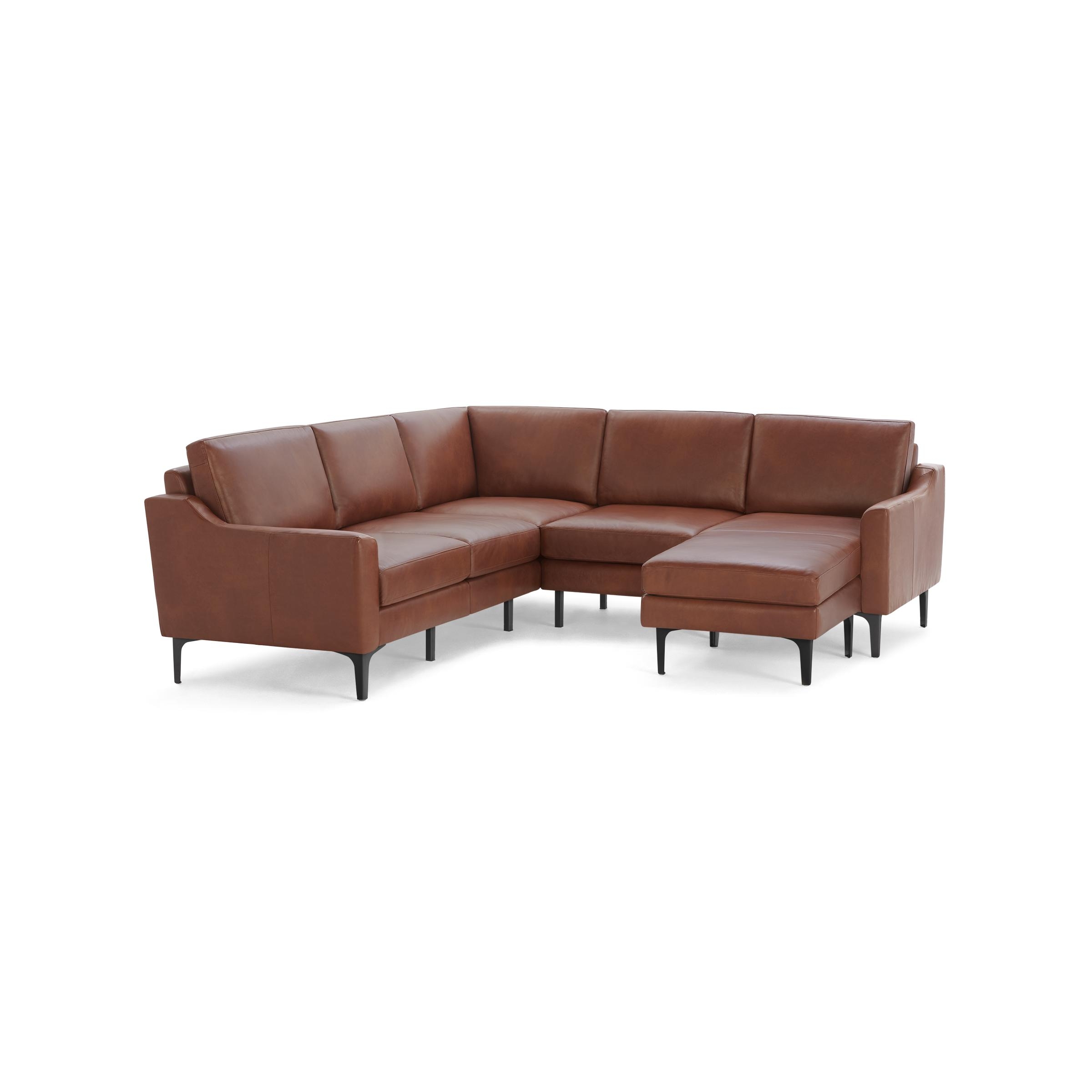 Nomad Leather 5-Seat Corner Sectional with Reversible Chaise - Chestnut - Top Grain Leather / Black - Metal / Slope - Image 0