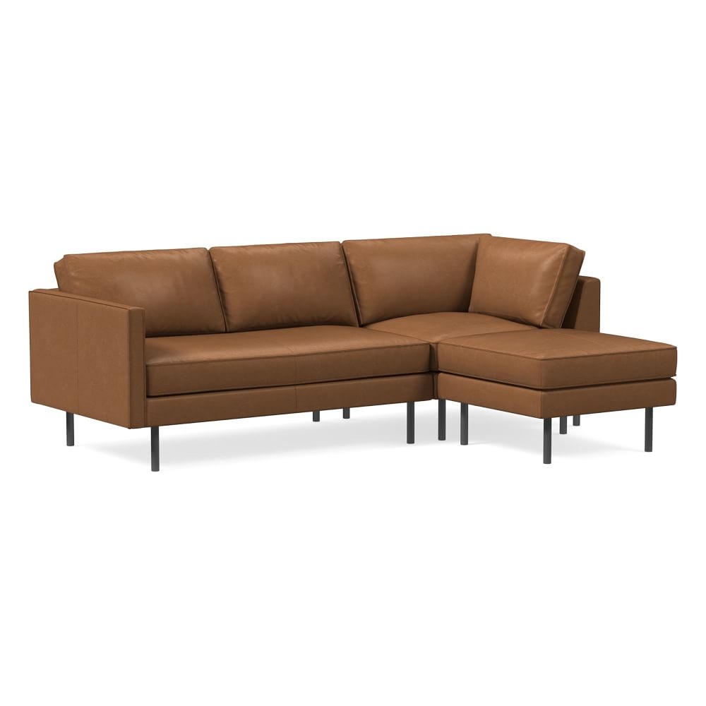 Axel 95" Right 3-Piece Ottoman Sectional, Weston Leather, Cinnamon, Metal - Image 0