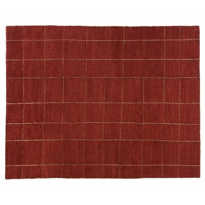Geometric Hand-Knotted Wool Red Area Rug - Image 0