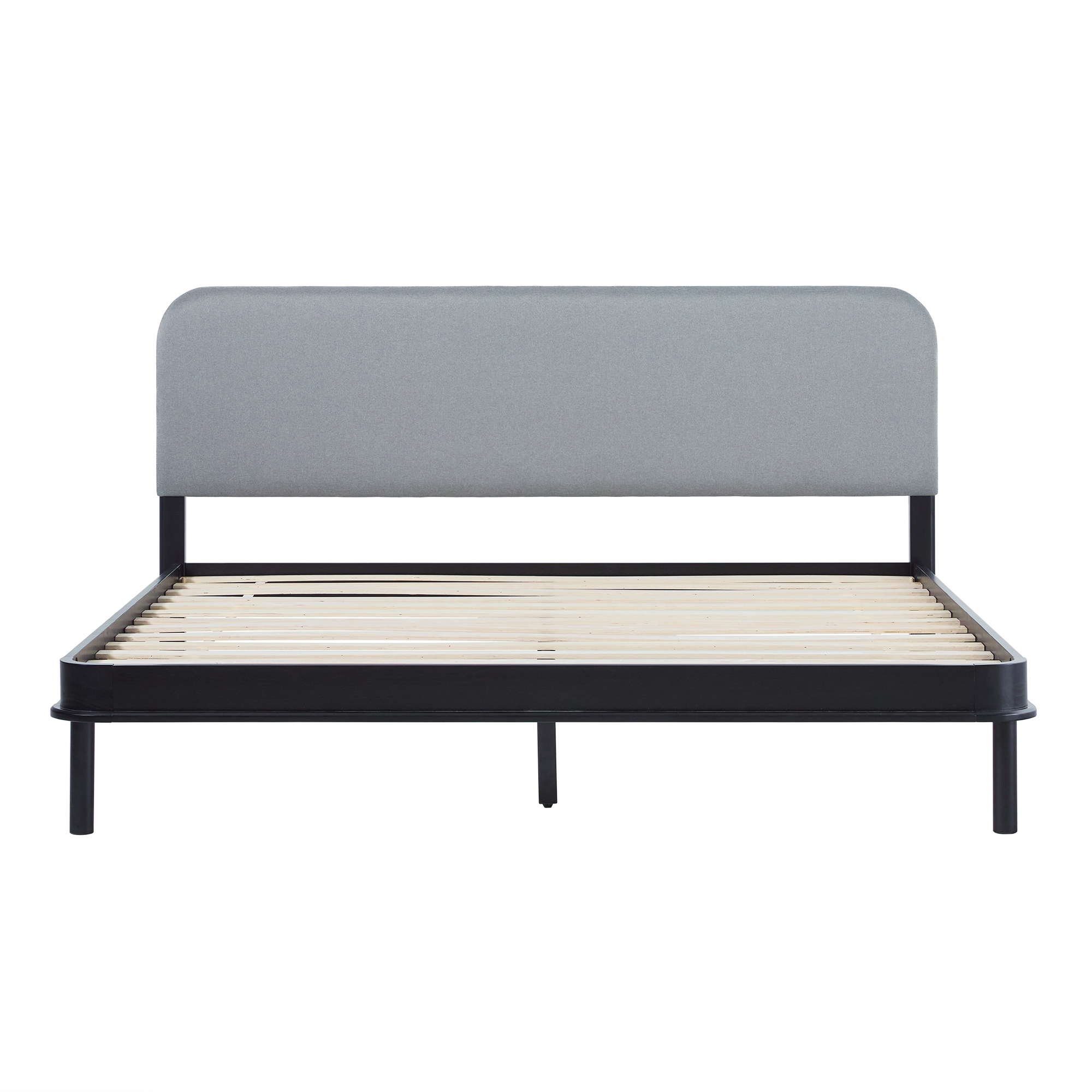 Contemporary Solid Wood King Bed with Curved Headboard - Black/Grey - Image 1