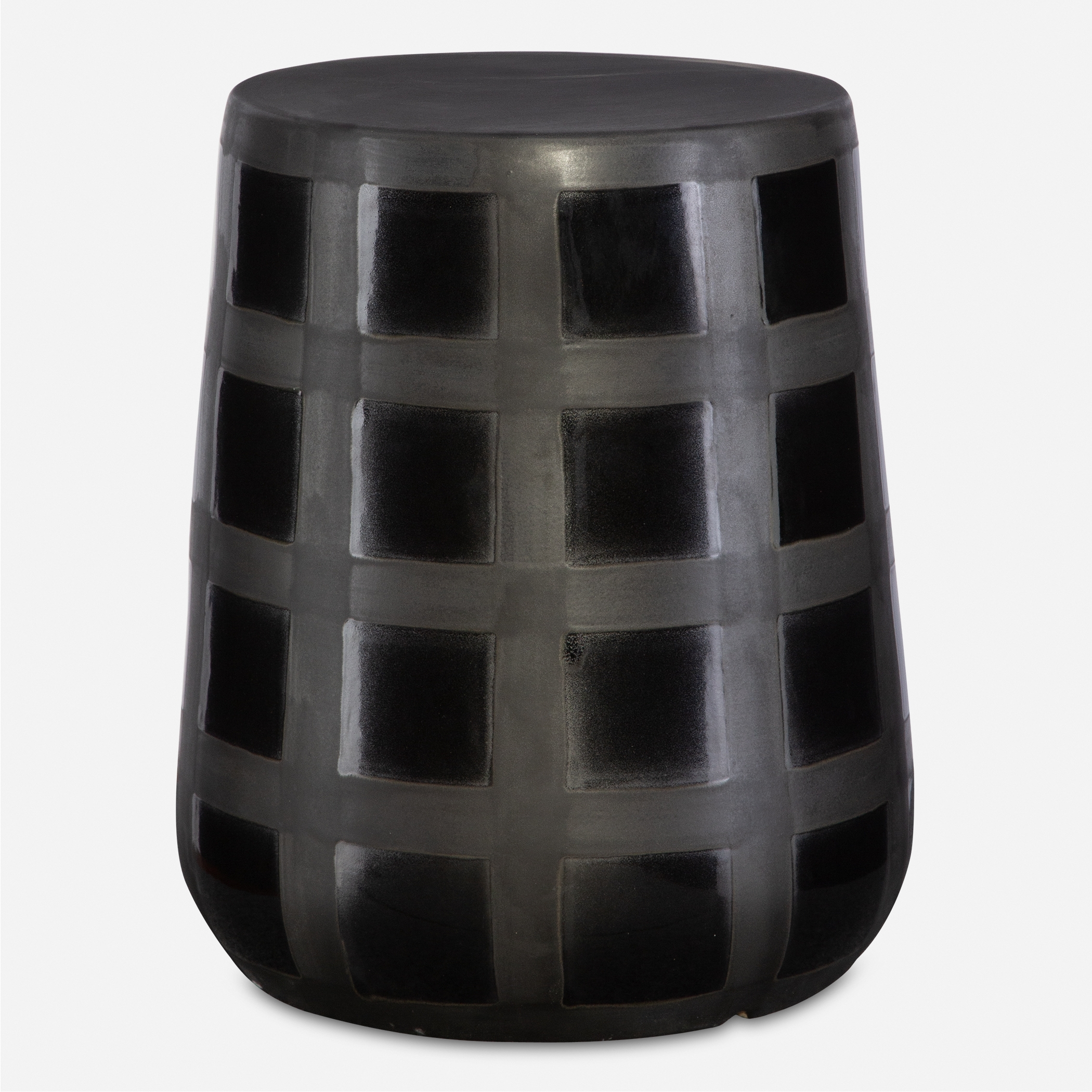 Patchwork Gridded Black Garden Stool - Image 0