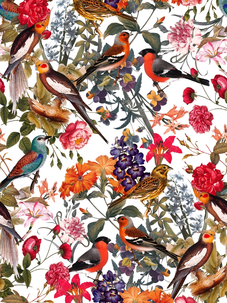 Floral And Birds Xxxiii Art Print by Burcu Korkmazyurek - X-Small - Image 1
