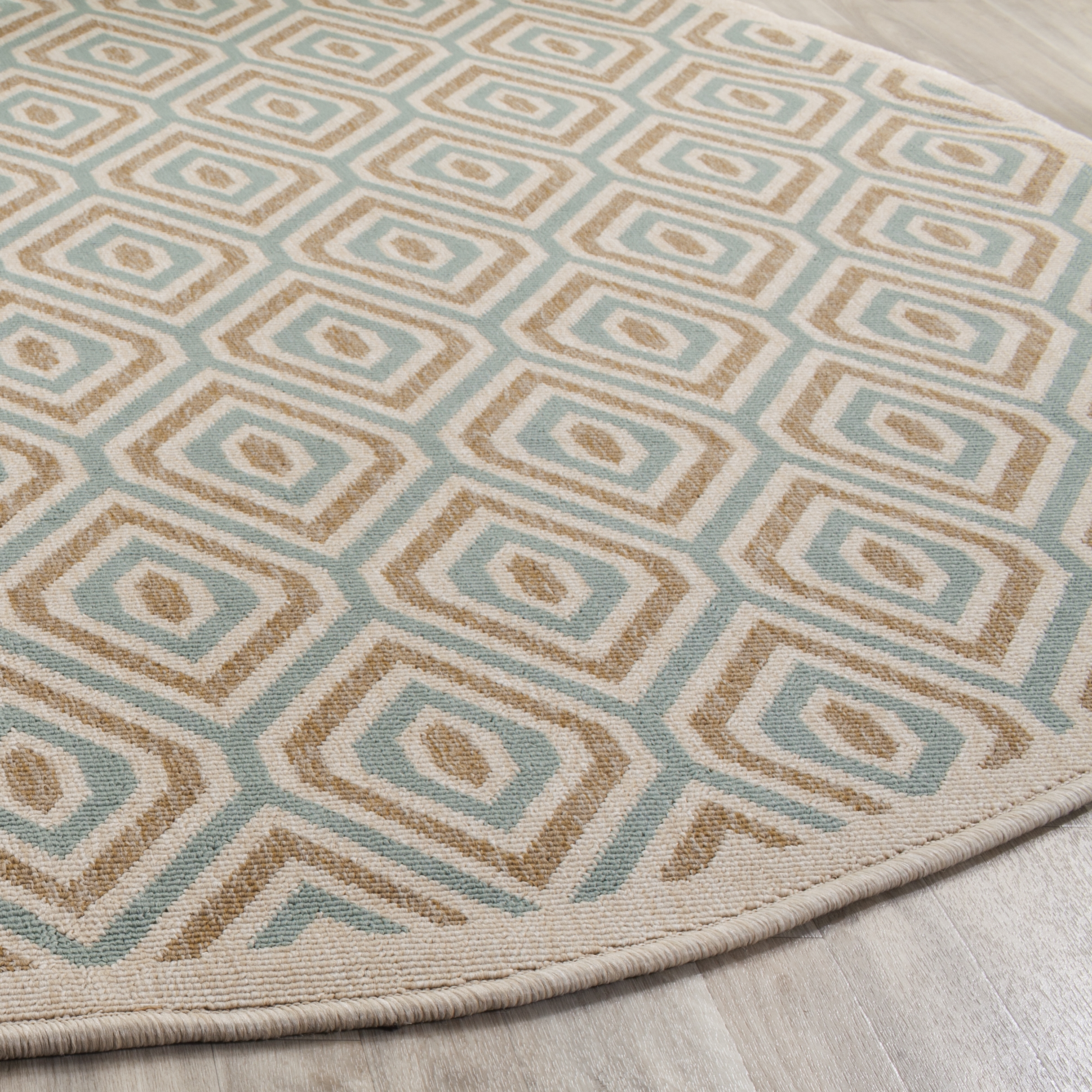 Arlo Home Indoor/Outdoor Woven Area Rug, VER003-0213, Cream/Aqua,  6' 7" X 6' 7" Round - Image 2