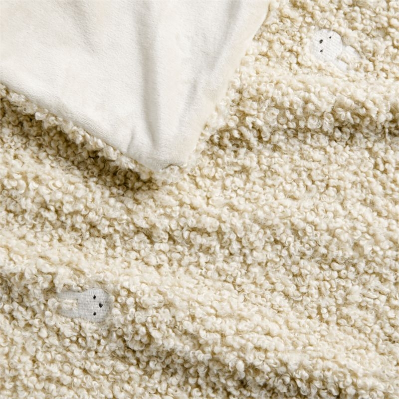 Cuddle Oatmeal Sherpa Bunny Face Embroidered Baby Stroller Blanket - Image 4