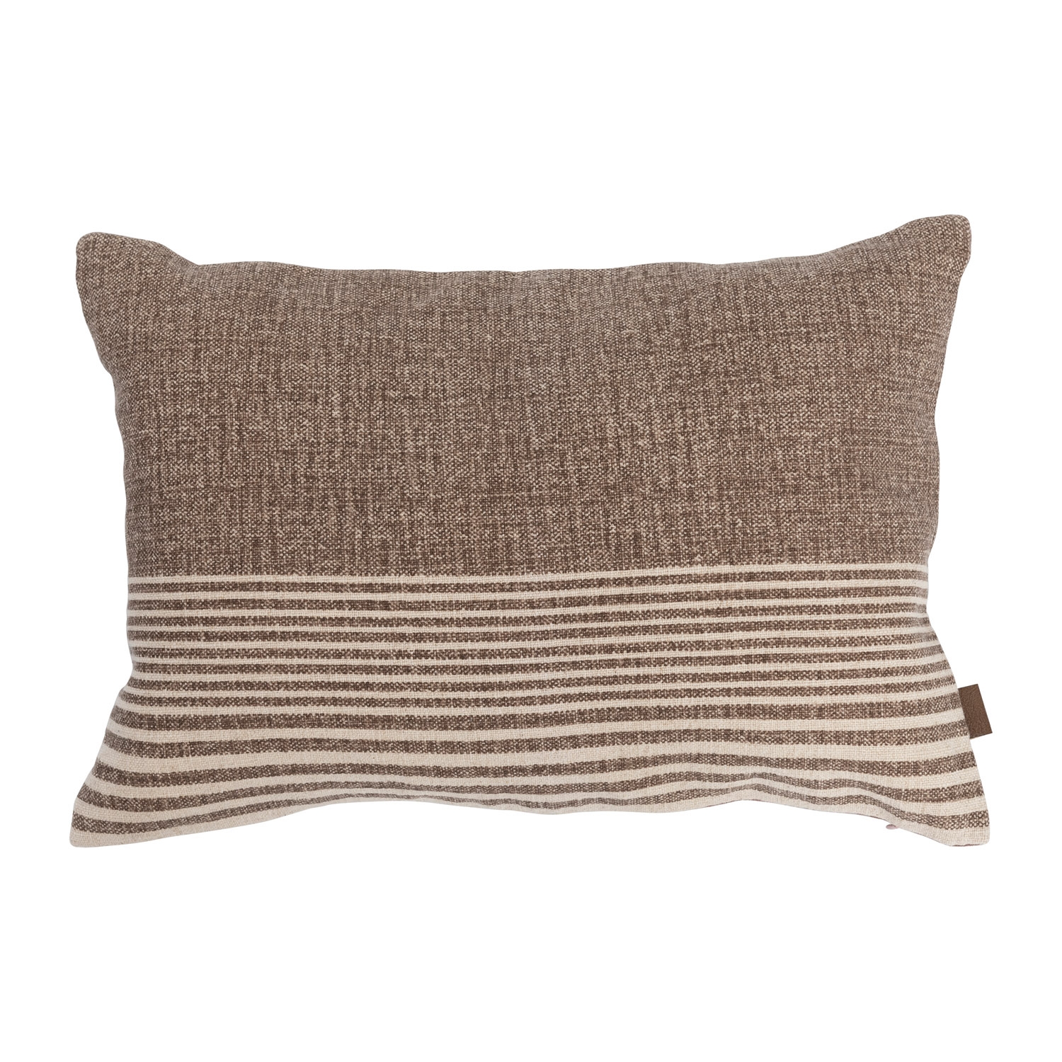 Cotton Blend Slub Lumbar Pillow with Stripes and Leather Tab - Image 0