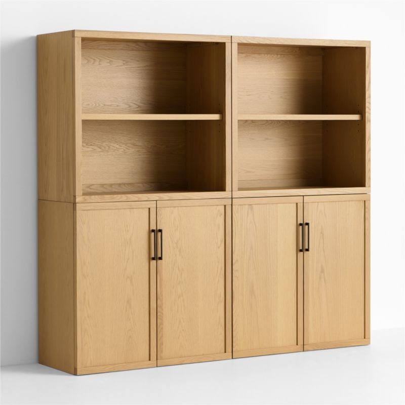 Oliver Set of 2 Modular Natural Oak Wood Kids Open Bookcases with Doors - Image 3