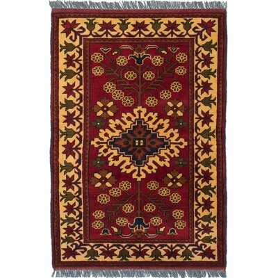 One-of-a-Kind Kalen Hand-Knotted 2010s Kargahi Red/Yellow/Green 2'11" x 4'4" Wool Area Rug - Image 0