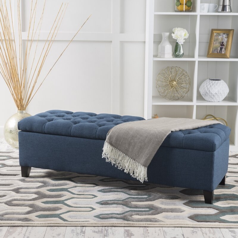 Amalfi Upholstered Flip Top Storage Bench, Dark Blue - Image 3