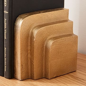 Polished Brass Stepped Bookends, Set of 2 - Image 2