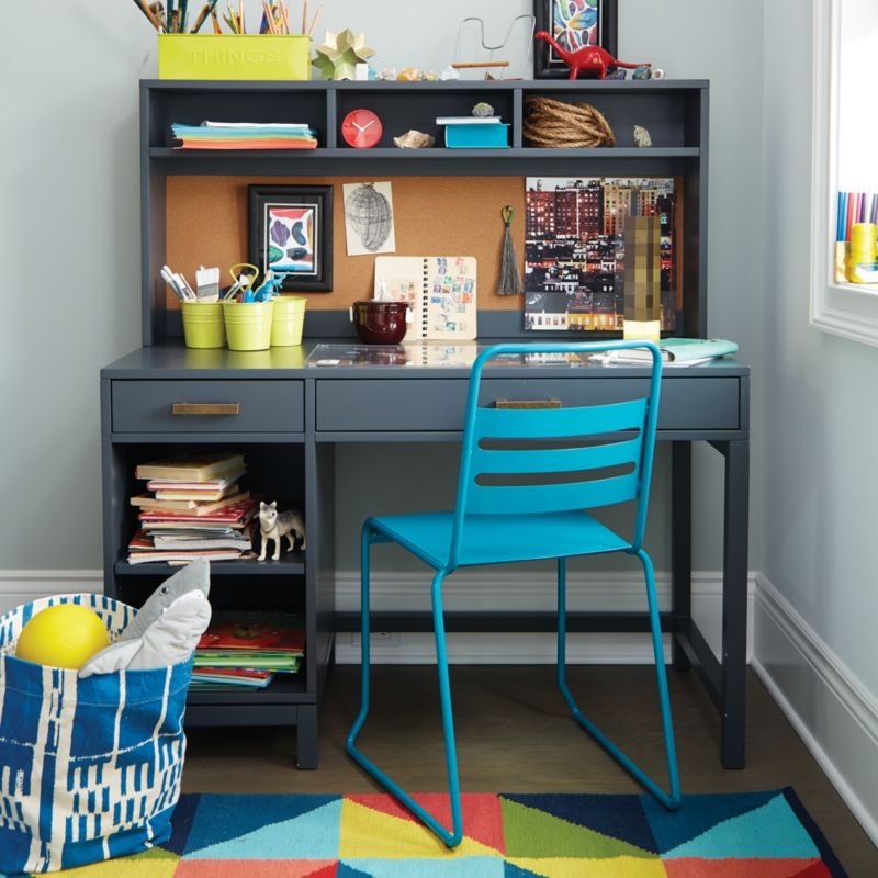 Parke Charcoal Wood 2-Drawer Kids Desk with Hutch - Image 1