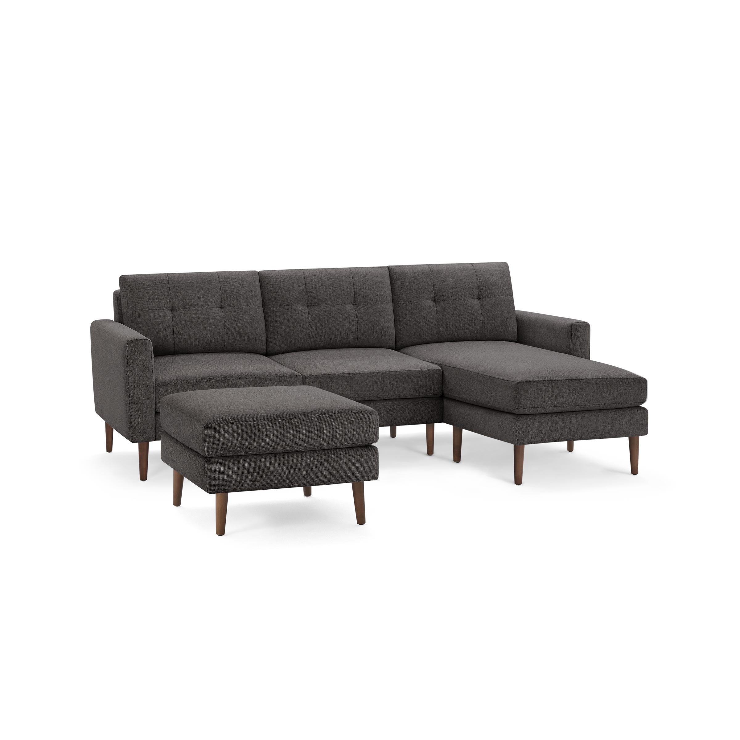 Nomad Sofa Sectional and Ottoman in Charcoal, Leg Finish: WalnutLegs - Image 0