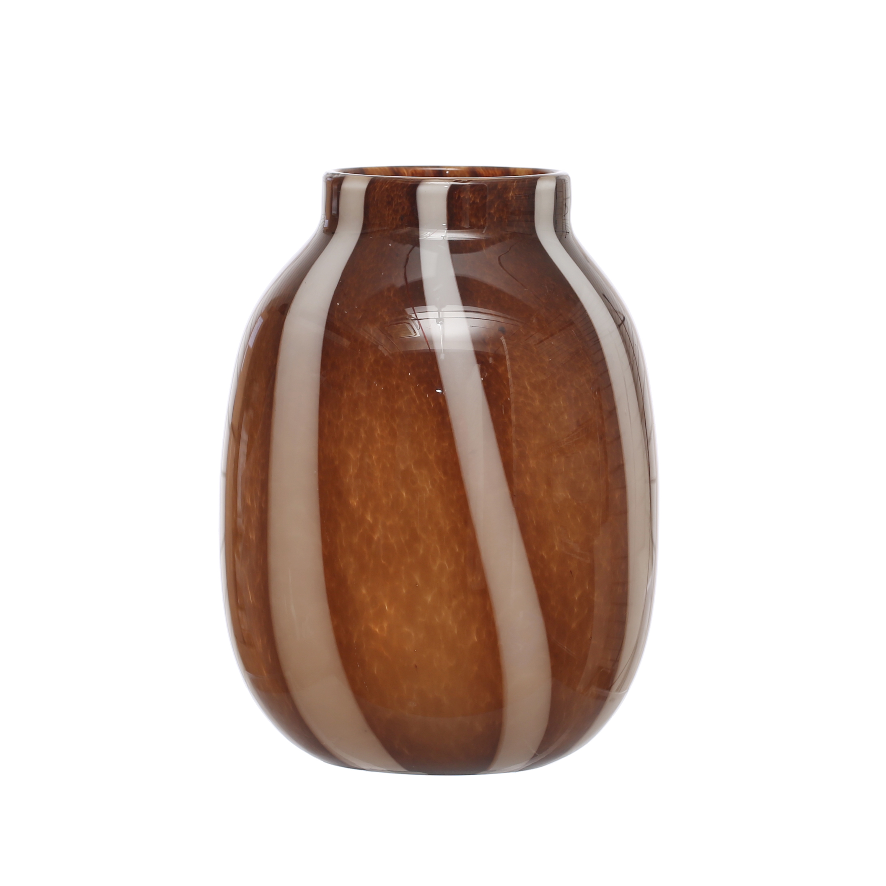 9 Inches Glass Vase with Stripes, Brown and White - Image 0