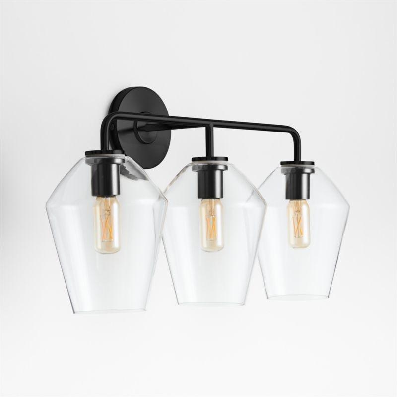 Arren Black 3-Light Wall Sconce with Clear Angled Shades - Image 2