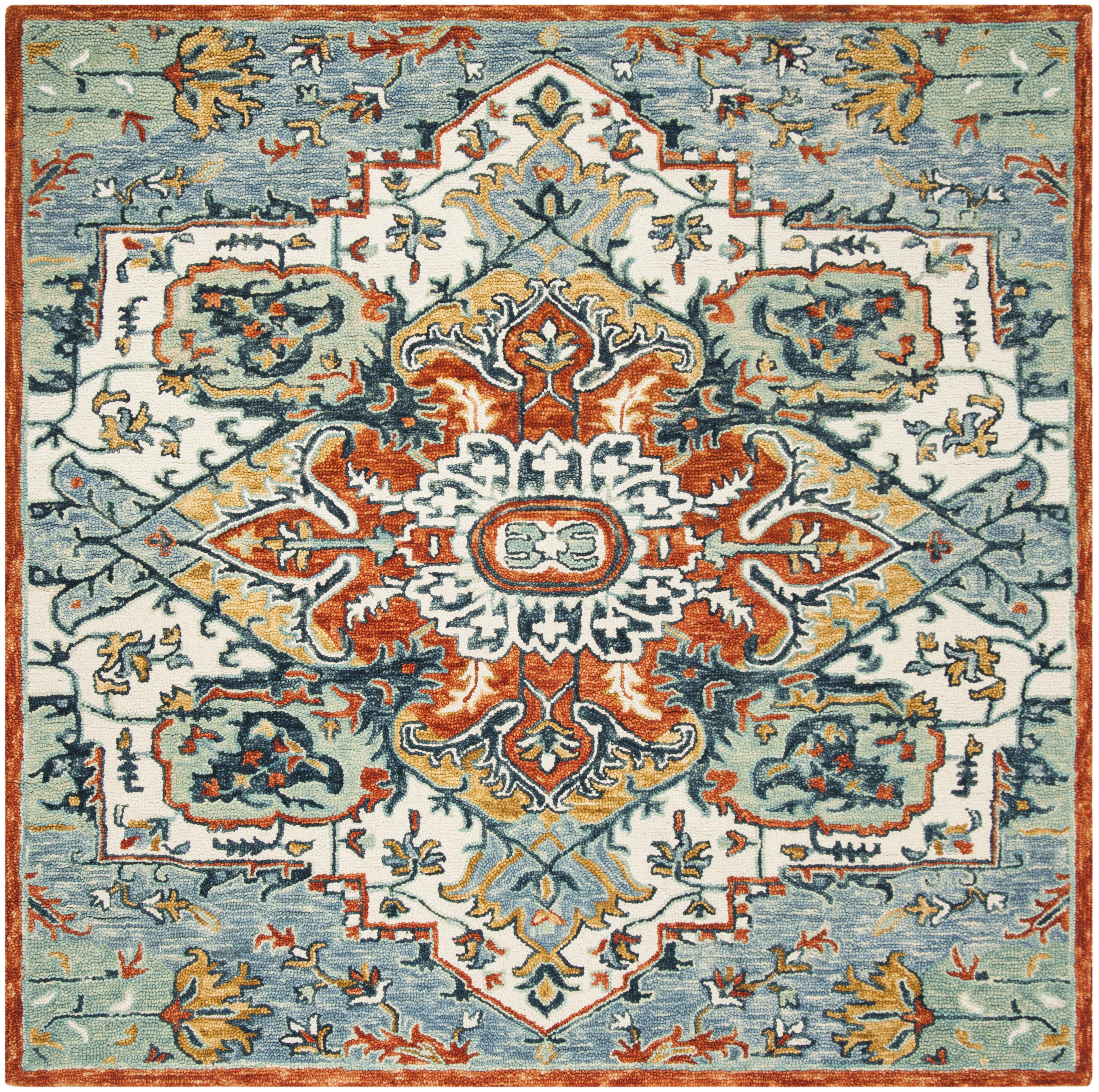 Arlo Home Hand Tufted Area Rug, APN312A, Blue/Rust,  7' X 7' Square - Image 0