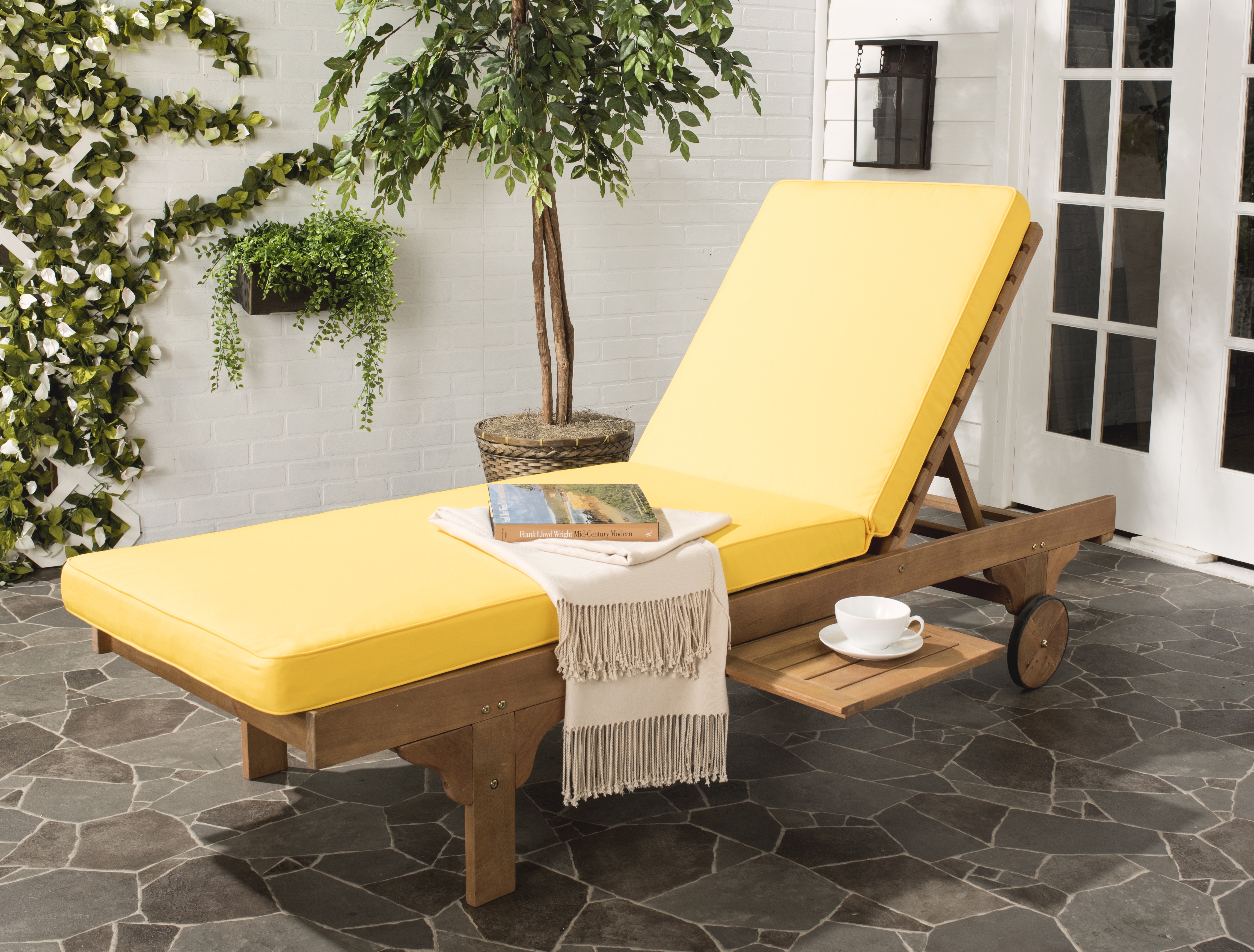 Newport Chaise Lounge Chair With Side Table - Natural/Yellow - Arlo Home - Image 5