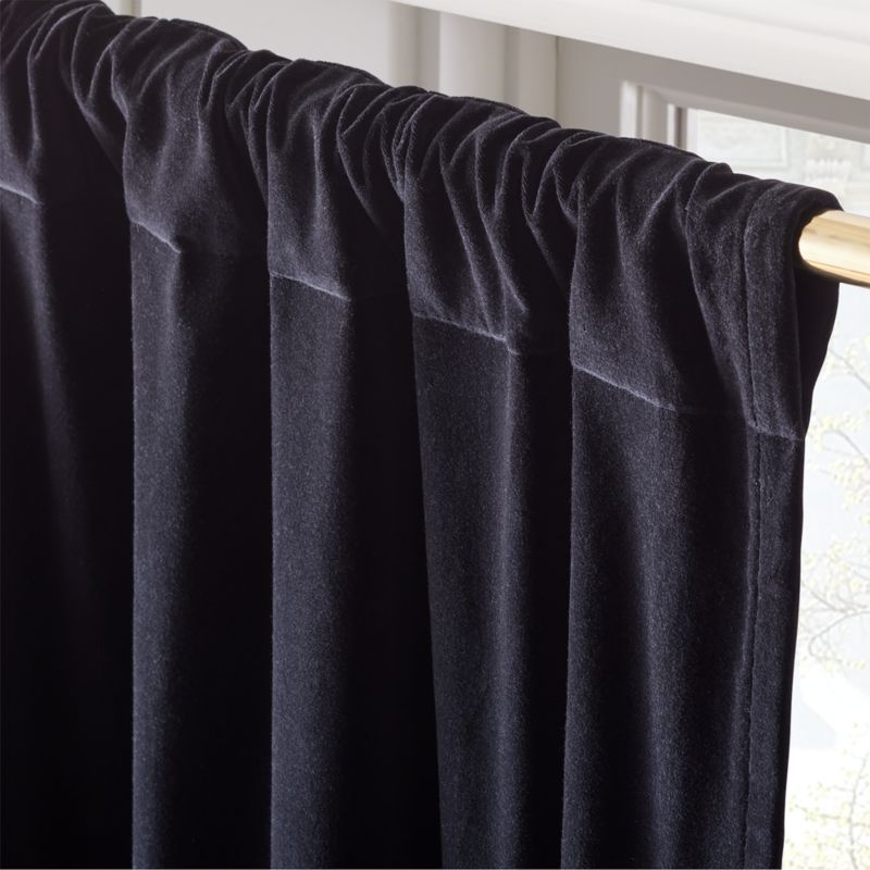 Black Organic Cotton Velvet Window Curtain Panel 48"x84'' - Image 2
