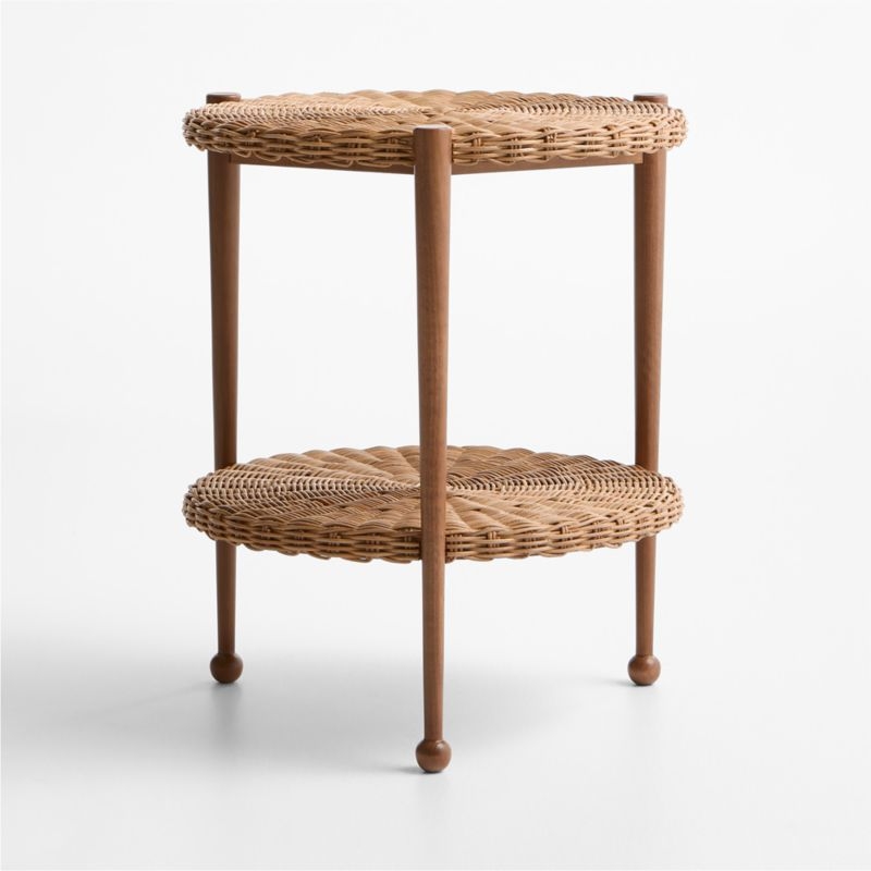 Margot Wicker and Brown Wood Round Nursery Side Table - Image 1