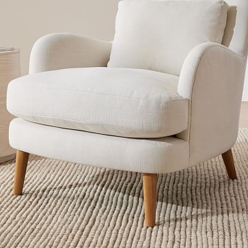 Sophie Lounge Chair, Yarn Dyed Linen Weave, Alabaster, Natural Oak - Image 1