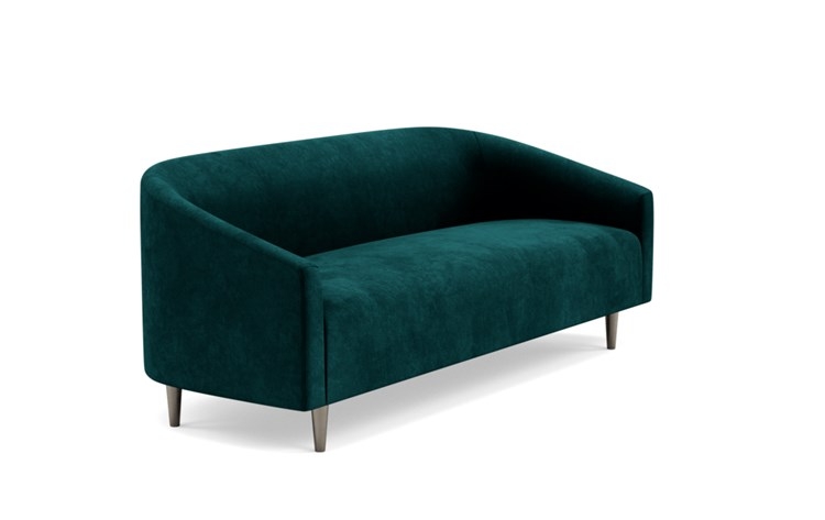 Tegan Sofa with Blue Peacock Fabric and Plated legs - Image 1