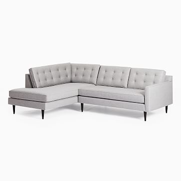 Drake Midcentury 2-Seat Left Arm 2-Piece Terminal Chaise Sectional, Performance Washed Canvas, Stone White, Pecan - Image 4