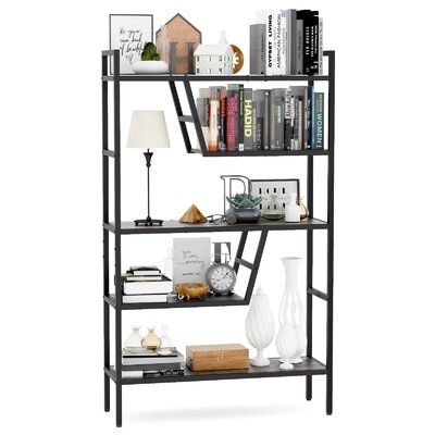 5-Tier Bookshelf Wood Bookcase With Metal Frame Adjustable To 46 Different Structures Multifunction Book Shelf Organizer Storage Display Shelves Russtic Wood And Metal Shelving Unit - Image 0