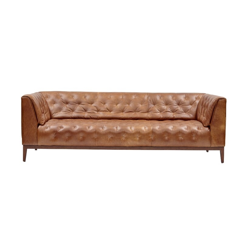 One For Victory Hive 89"" Genuine Leather Rolled Arm Chesterfield Sofa - Image 0