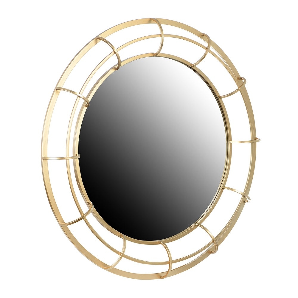 Round Metal Wall Mirror, Gold - Image 2