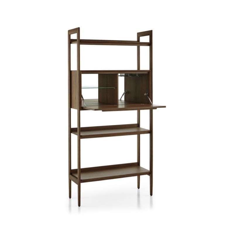 Tate Walnut Bookcase Bar Cabinet - Image 6