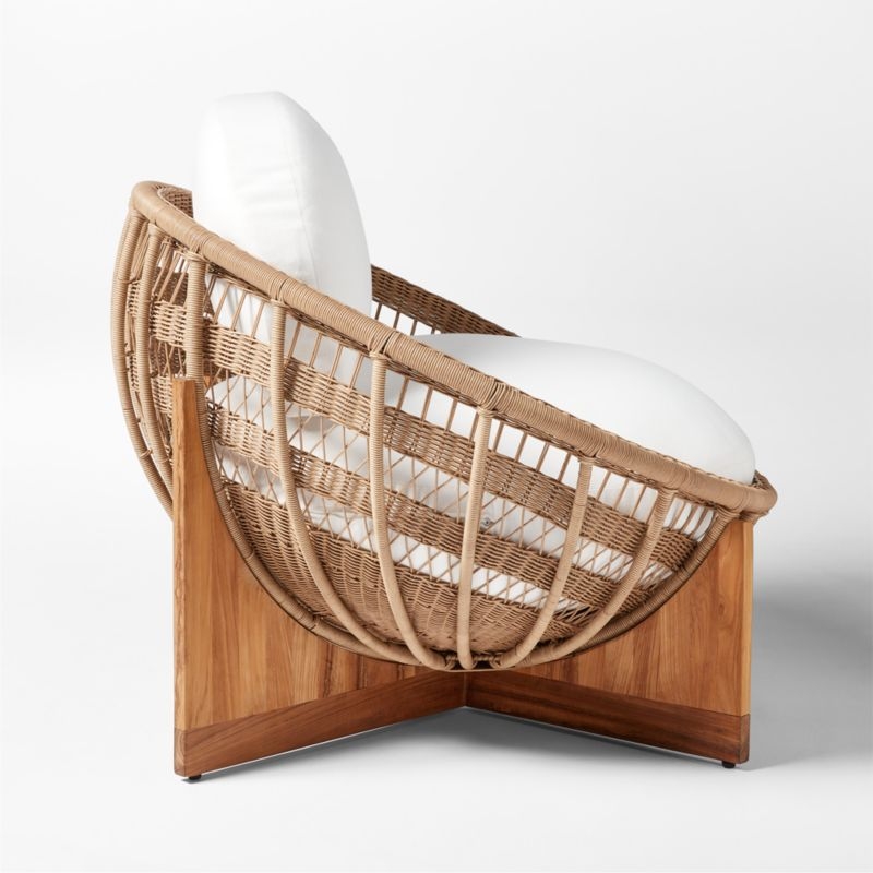 Masha Rattan and Teak Outdoor Lounge Chair with White Sunbrella® Cushions - Image 3