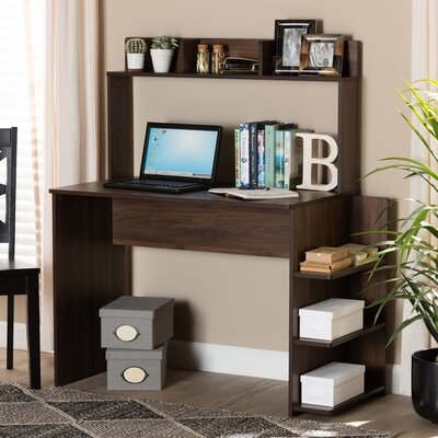 Kenecia Modern And Contemporary Walnut Brown Finished Wood Desk With Shelves - Image 0
