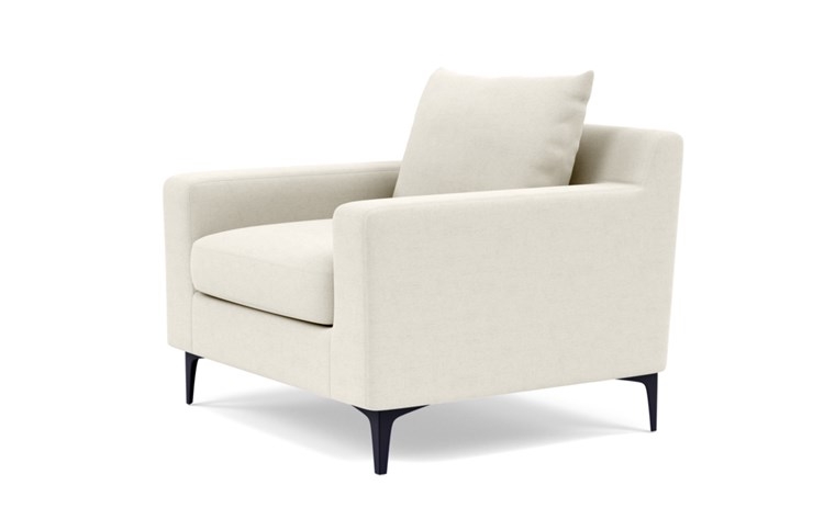 Sloan Accent Chair with White Chalk Fabric, down alternative cushions, and Matte Black legs - Image 4