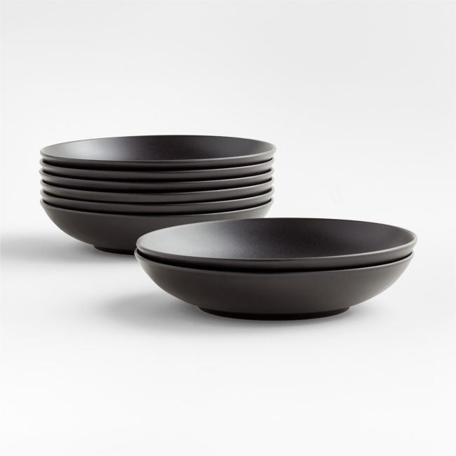 Craft Matte Black Stoneware Low Bowls, Set of 8 - Image 0