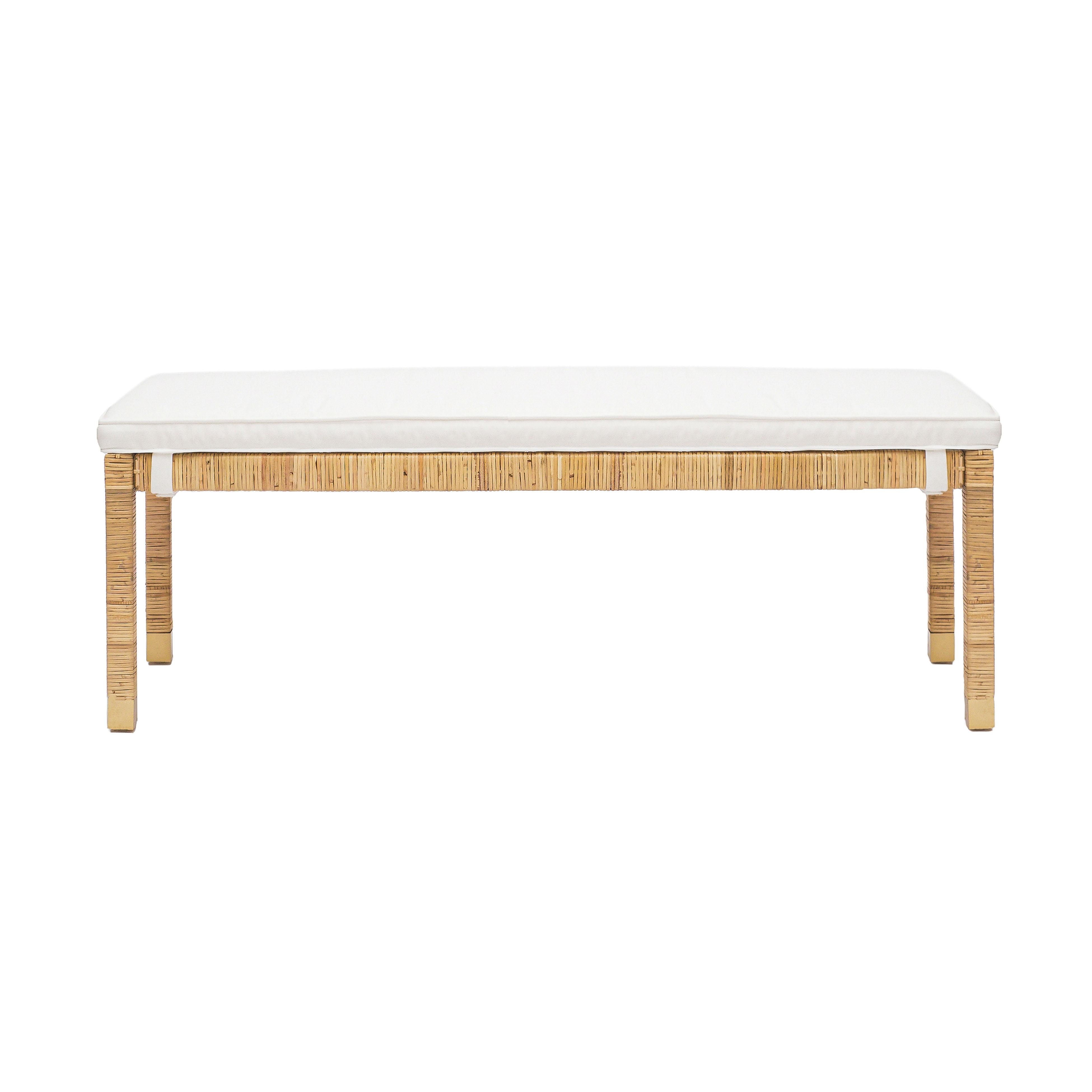 Amara Natural Woven Rattan Performance Fabric Bench - Image 0