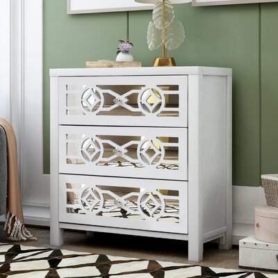 TREXM Wooden Storage Cabinet With 3 Drawers And Decorative Mirror Natural Wood - Image 0