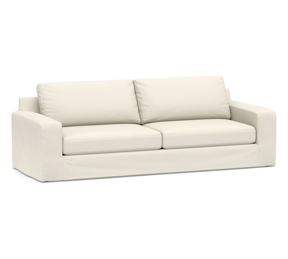 Big Sur Square Arm Slipcovered Grand Sofa 2-Seater, Down Blend Wrapped Cushions, Textured Twill Ivory - Image 0