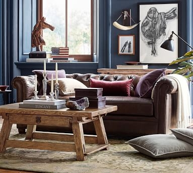 Chesterfield Roll Arm Leather Sofa 86", Polyester Wrapped Cushions, Churchfield Camel - Image 3